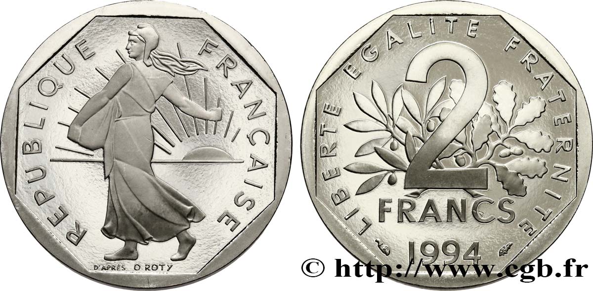 2 francs Semeuse, nickel, différent dauphin, BE (Belle Épreuve) 1994 Pessac F.272/21 var. FDC 