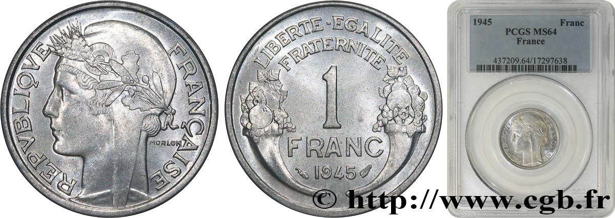 1 franc Morlon, légère 1945  F.221/6 MS64 PCGS