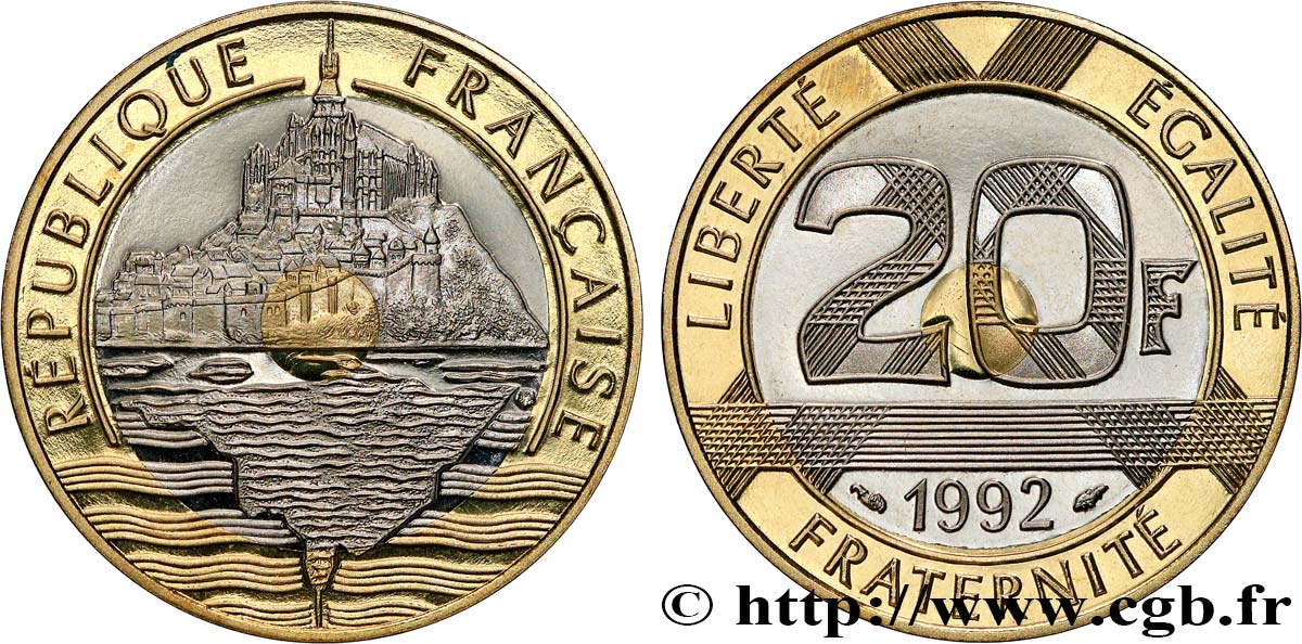 20 francs Mont Saint-Michel, Belle Épreuve 1992 Pessac F.403/2 var. MS 