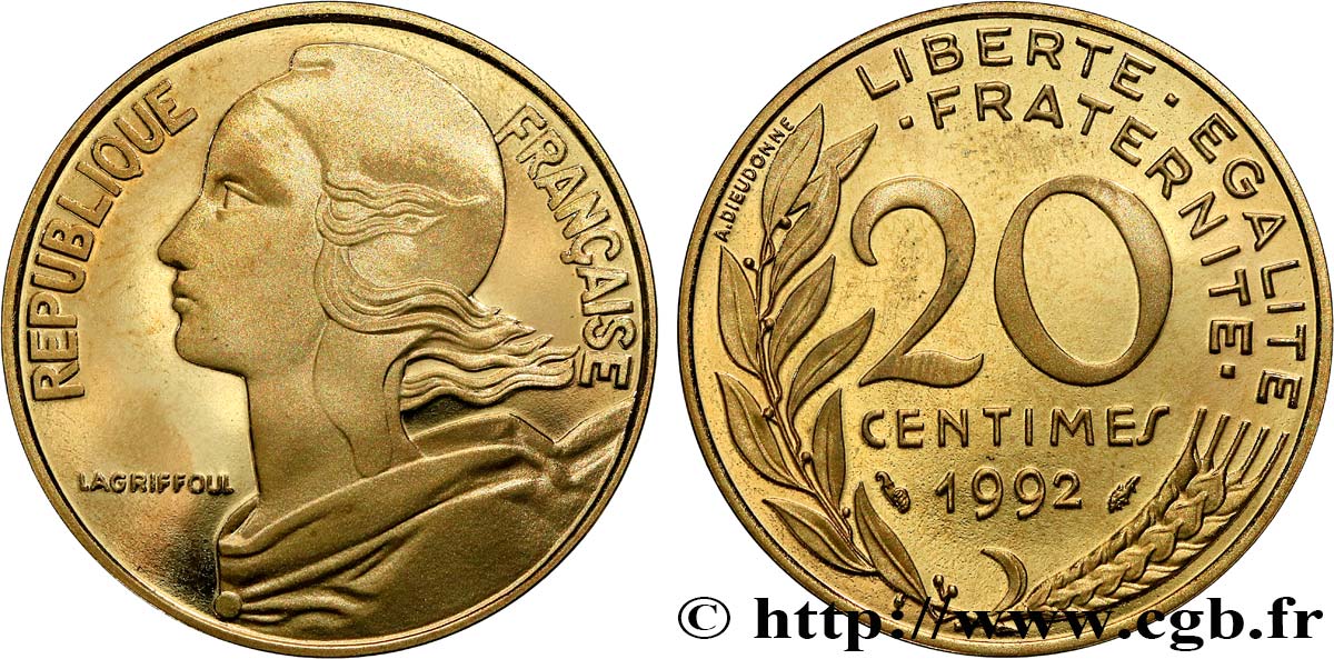20 centimes Marianne, Belle Épreuve 1992 Pessac F.156/33 var. MS 