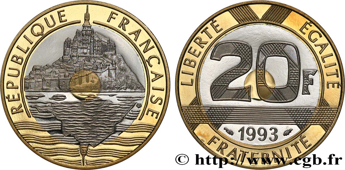20 francs Mont Saint-Michel, Belle Épreuve 1993 Pessac F.403/7 var. ST 