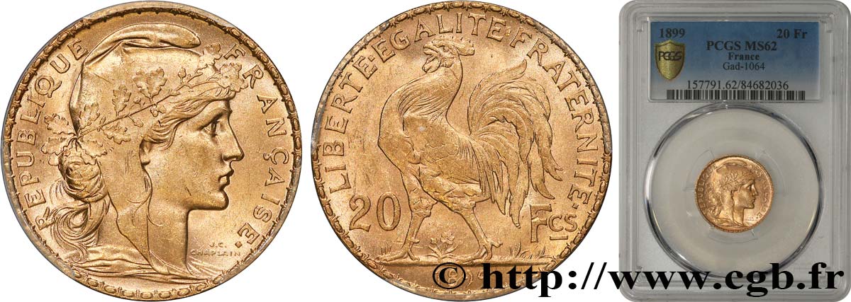 20 francs or Coq, Dieu protège la France 1899 Paris F.534/2 MS62 PCGS