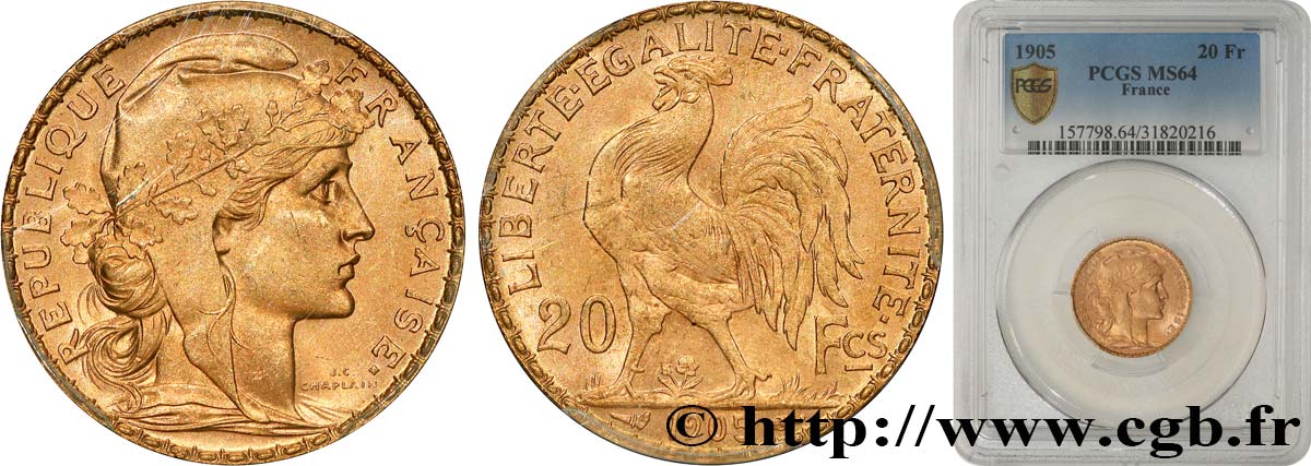 20 francs or Coq, Dieu protège la France 1905 Paris F.534/10 SPL64 PCGS