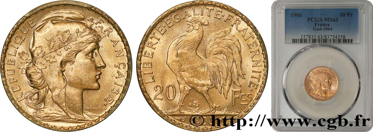 20 francs or Coq, Dieu protège la France 1906 Paris F.534/11 MS63 PCGS