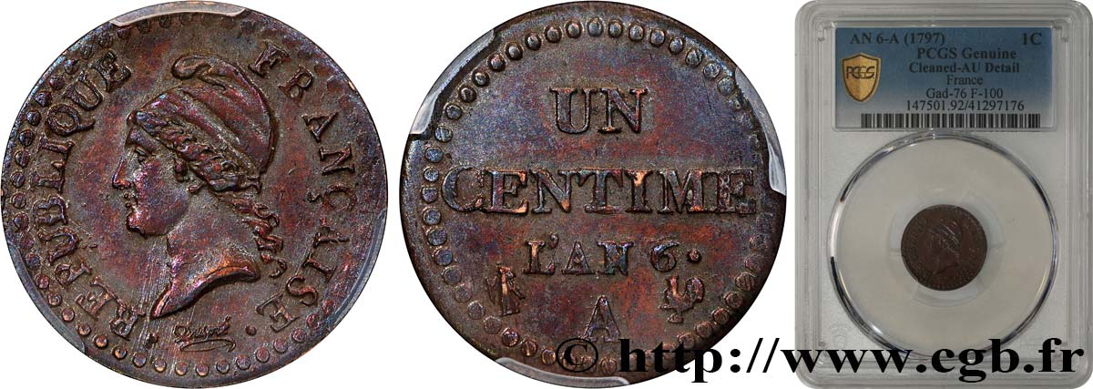 Un centime Dupré, 6 normal 1798 Paris F.100/3 EBC PCGS