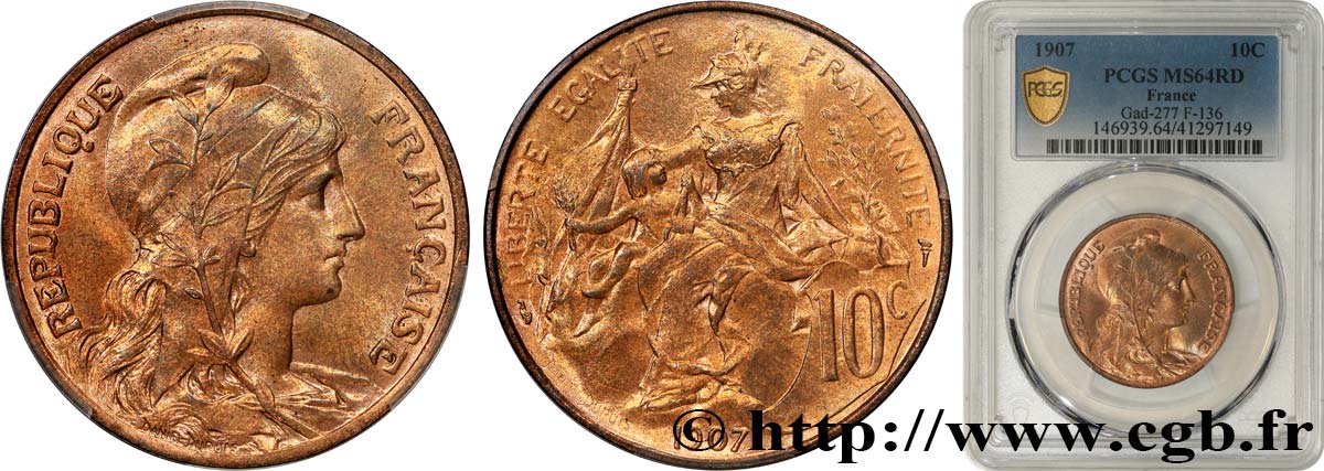10 centimes Daniel-Dupuis 1907  F.136/16 SPL64 PCGS