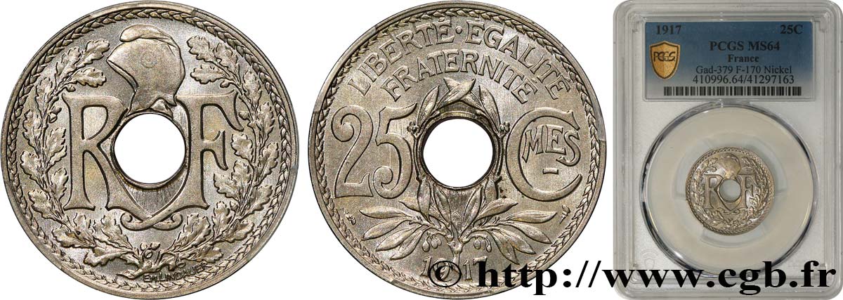 25 centimes Lindauer, Cmes souligné 1917  F.170/5 SC64 PCGS
