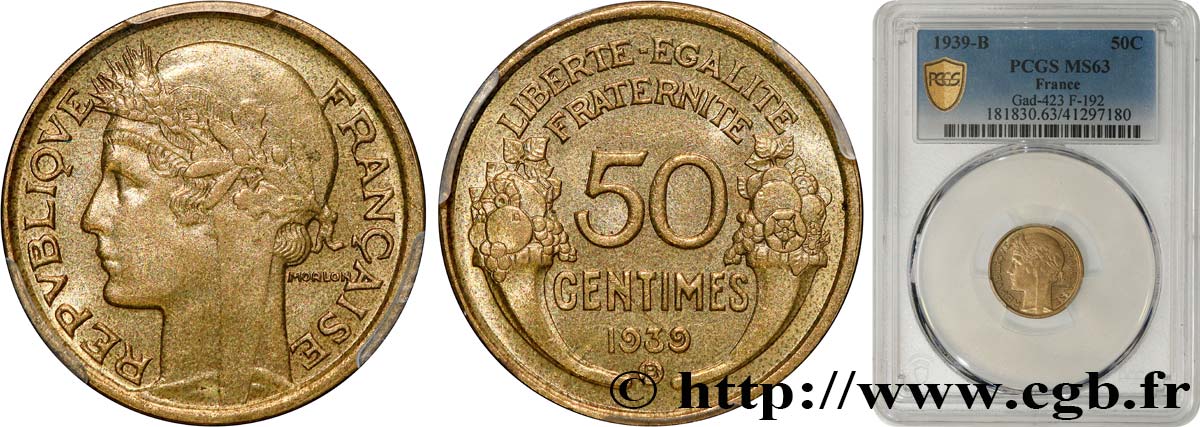 50 centimes Morlon 1939 Bruxelles F.192/16 SPL63 PCGS