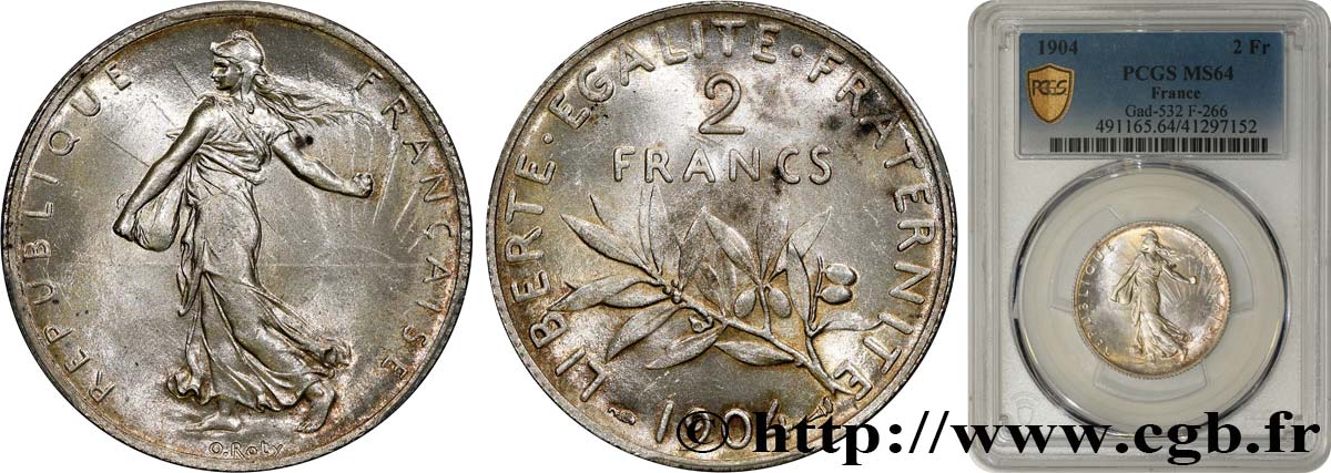 2 francs Semeuse 1904  F.266/8 SC64 PCGS