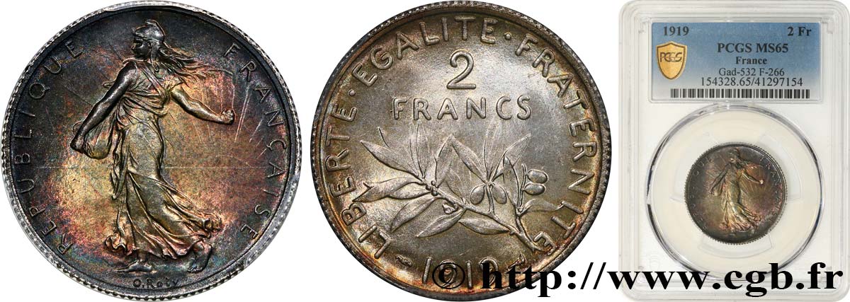 2 francs Semeuse 1919  F.266/21 ST65 PCGS