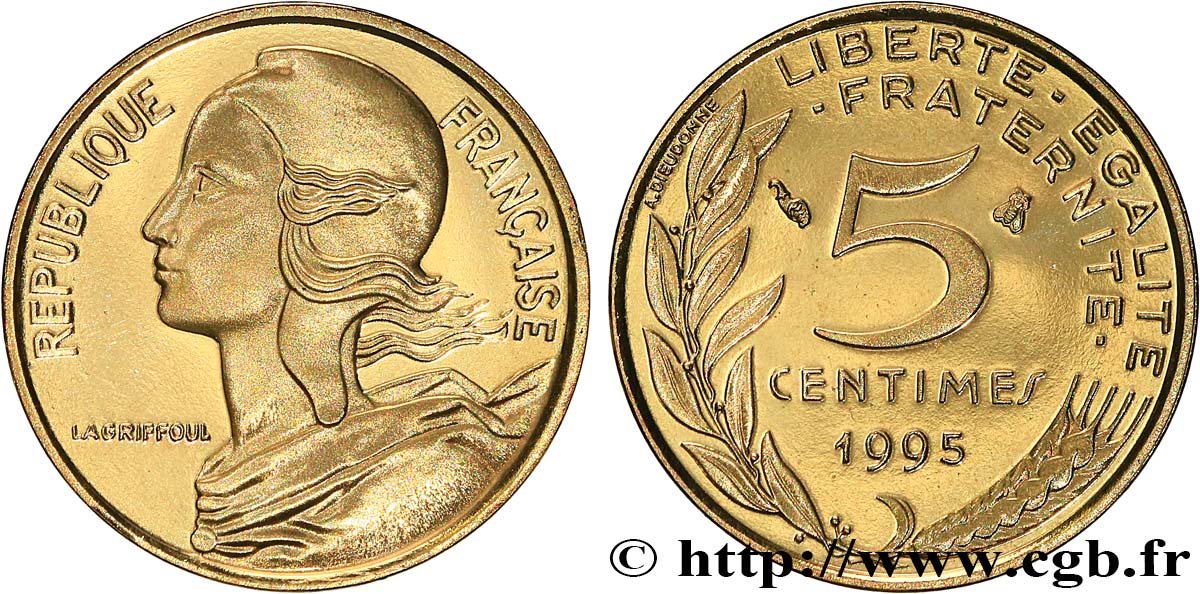 5 centimes Marianne, Belle Épreuve, 4 plis 1995 Pessac F.125/37 var. ST 