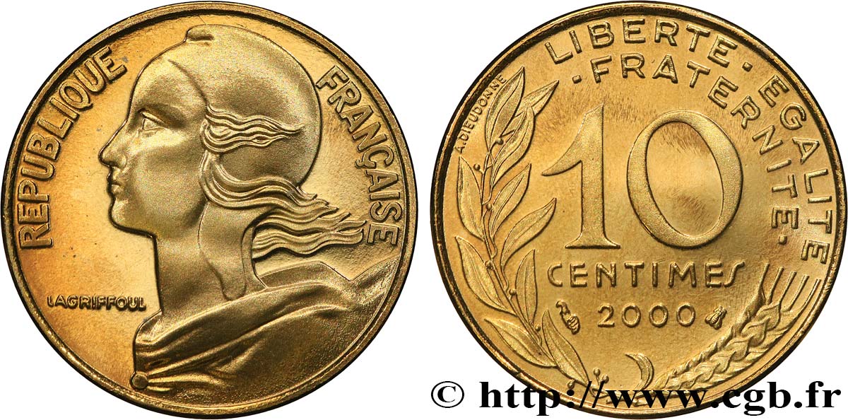 10 centimes Marianne, BE (Belle Epreuve) 2000 Pessac F.144/44 var. MS 