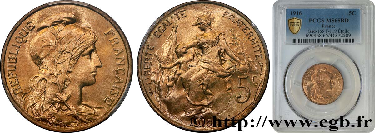 5 centimes Daniel-Dupuis 1916  F.119/29 ST65 PCGS