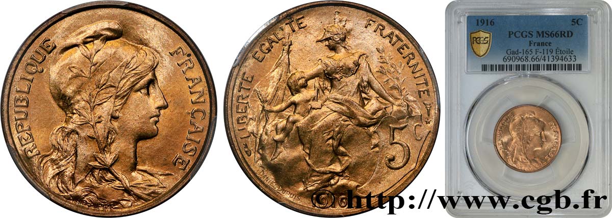 5 centimes Daniel-Dupuis 1916  F.119/29 MS66 PCGS