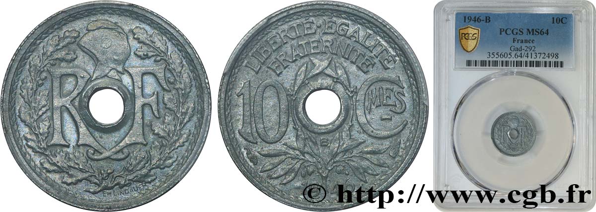 10 centimes Lindauer, petit module 1946 Beaumont-Le-Roger F.143/5 MS64 PCGS