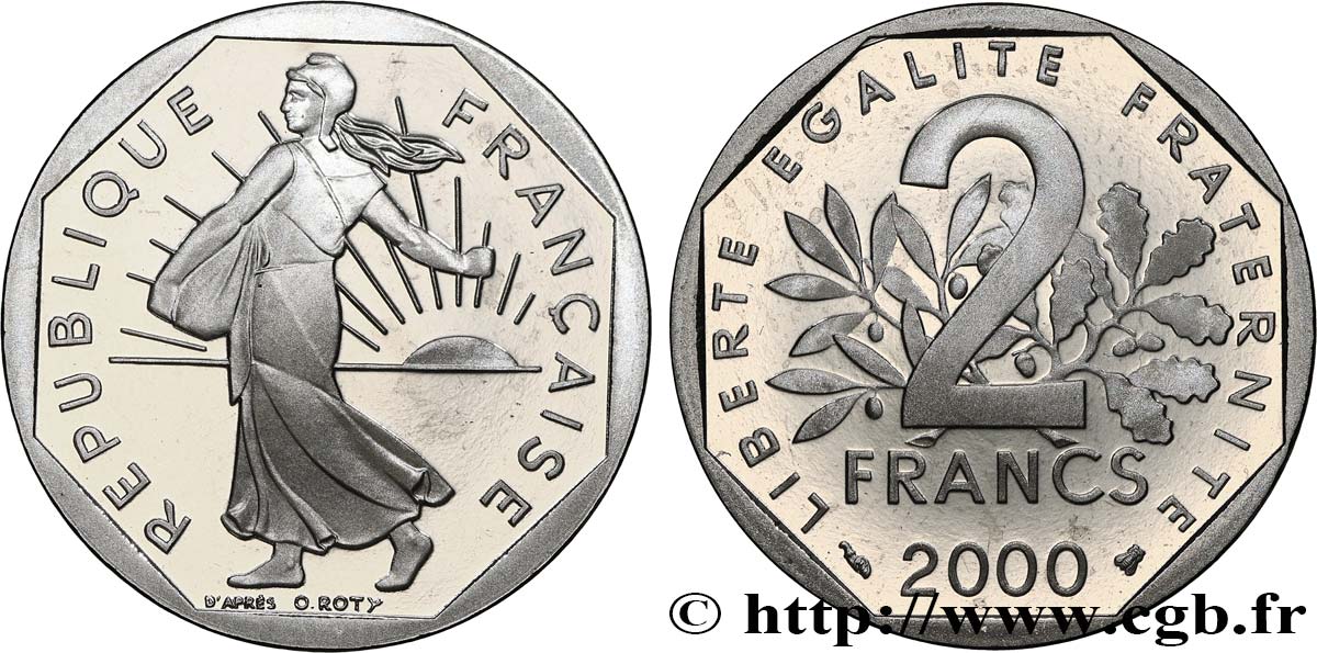 2 francs Semeuse, nickel, BE (Belle Épreuve) 2000 Pessac F.272/28 var. ST 