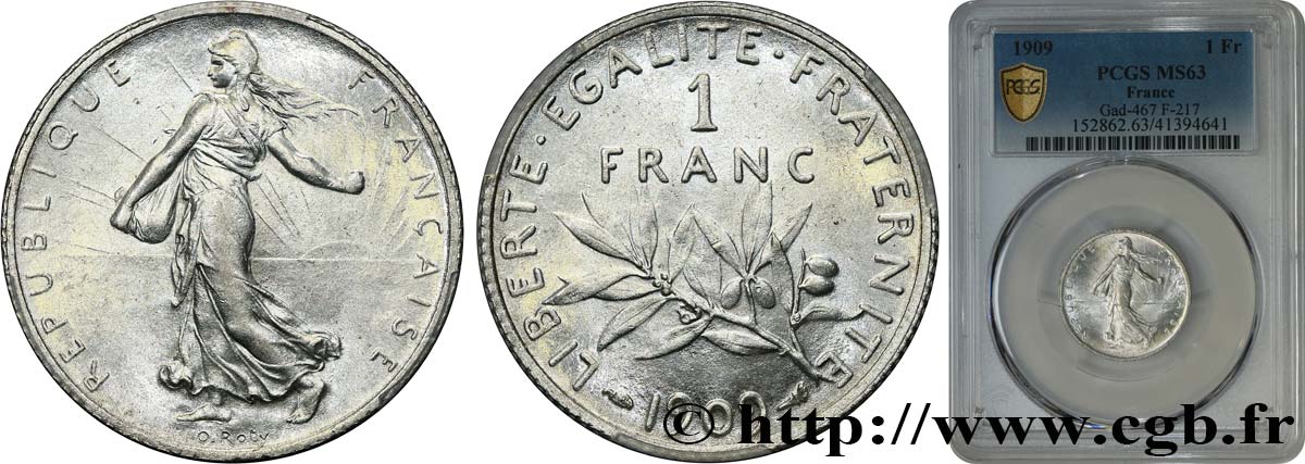 1 franc Semeuse 1909 Paris F.217/14 SPL63 PCGS