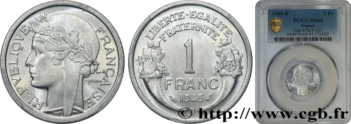 1 franc Morlon, légère 1945 Beaumont-Le-Roger F.221/7 MS64 PCGS