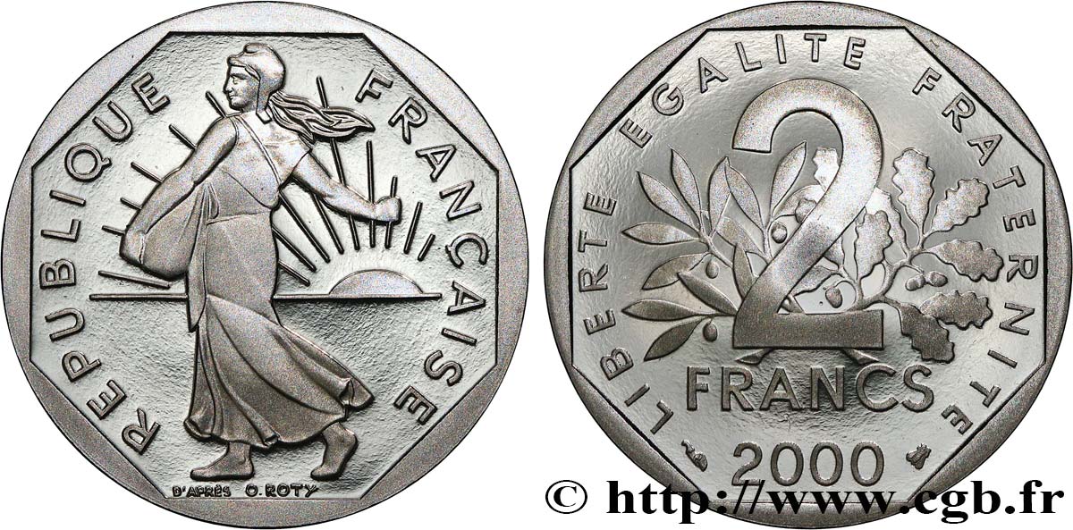 2 francs Semeuse, nickel, BE (Belle Épreuve) 2000 Pessac F.272/28 var. MS 