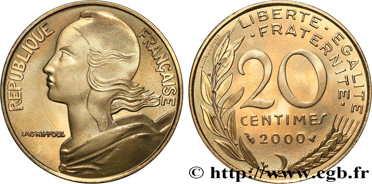 20 centimes Marianne, BE (Belle Épreuve) 2000 Pessac F.156/45 var. MS 
