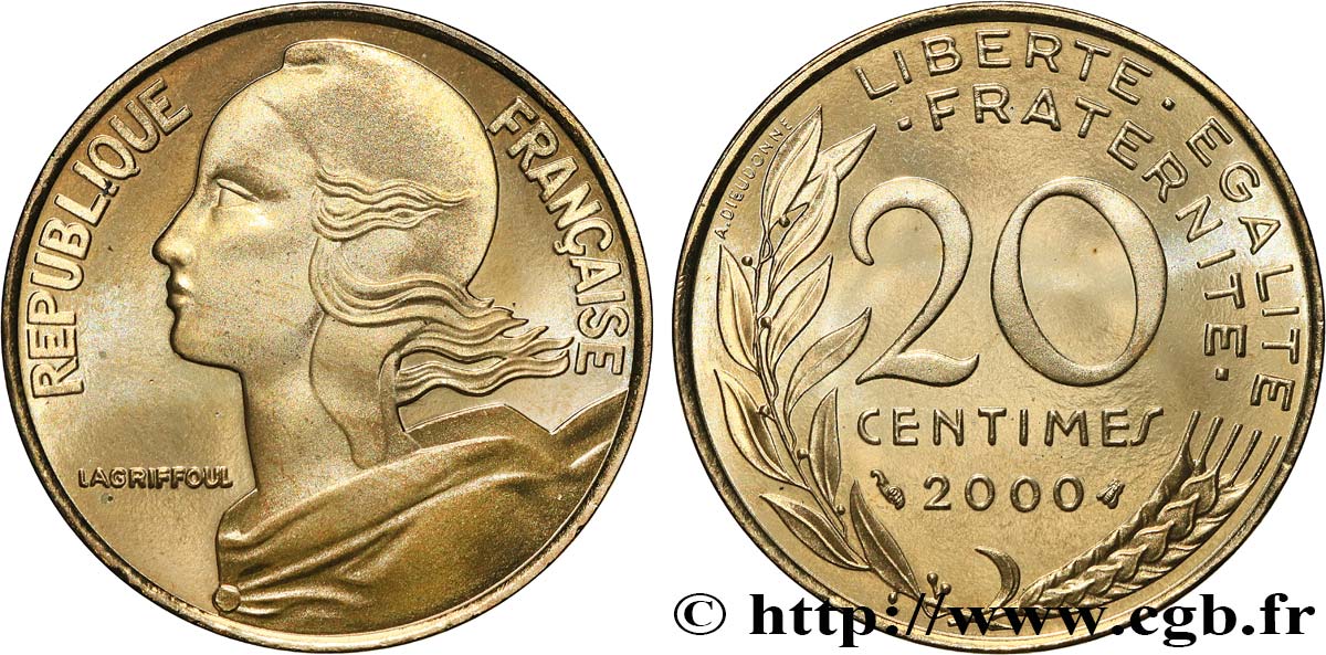 20 centimes Marianne, BE (Belle Épreuve) 2000 Pessac F.156/45 var. FDC 