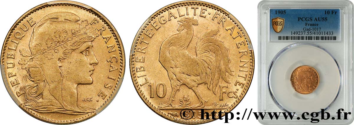 10 francs or Coq 1905 Paris F.509/6 VZ55 PCGS