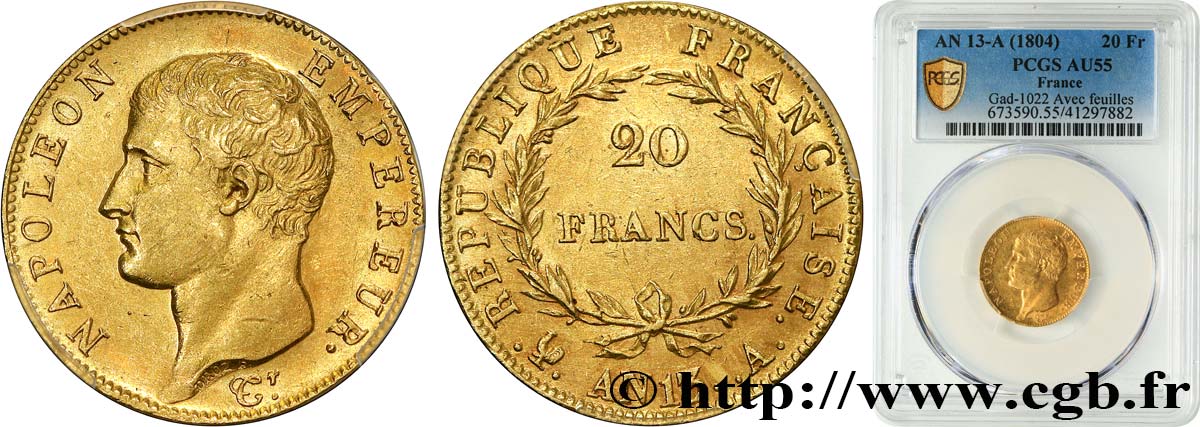 20 francs or Napoléon tête nue, Calendrier révolutionnaire 1805 Paris F.512/1 VZ55 PCGS