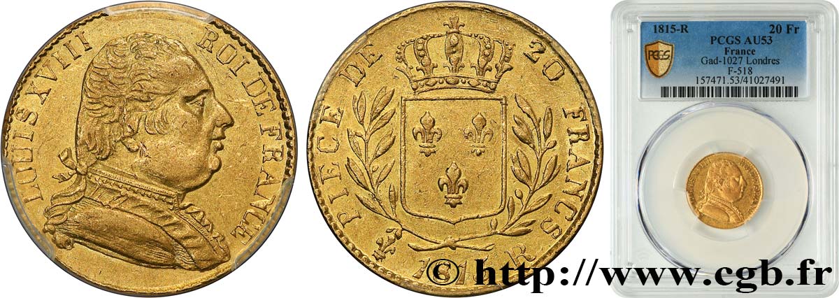 20 francs or Londres 1815 Londres F.518/1 TTB53 PCGS