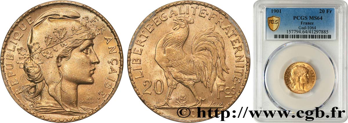 20 francs or Coq, Dieu protège la France 1901 Paris F.534/6 MS64 PCGS