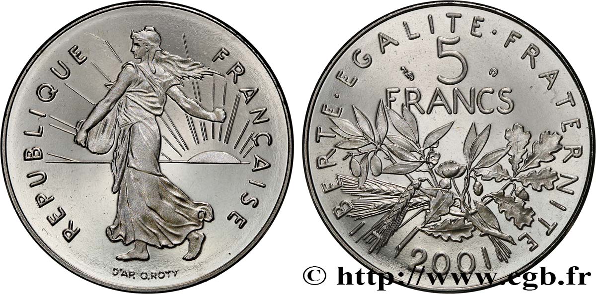 5 francs Semeuse, nickel, BE (Belle Épreuve) 2001 Pessac F.341/37 var. FDC 