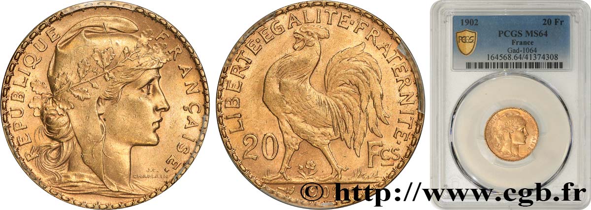 20 francs or Coq, Dieu protège la France 1902 Paris F.534/7 SC64 PCGS