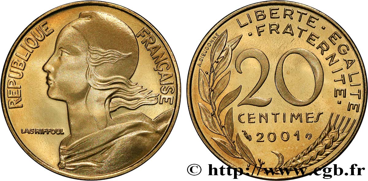 20 centimes Marianne, BE (Belle Épreuve) 2001 Pessac F.156/46 var. FDC 