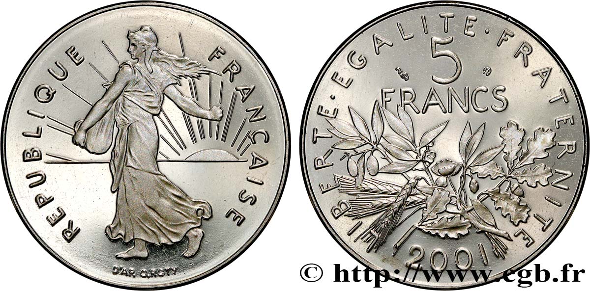 5 francs Semeuse, nickel, BE (Belle Épreuve) 2001 Pessac F.341/37 var. FDC 