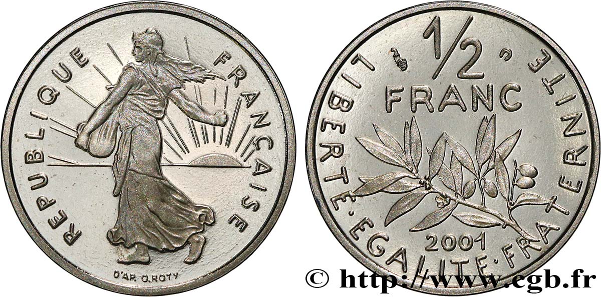 1/2 franc Semeuse, BE (Belle Épreuve) 2001 Pessac F.198/44 var. FDC 