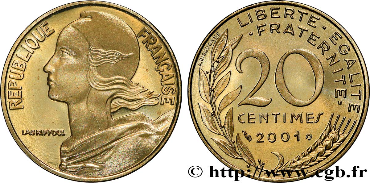 20 centimes Marianne, BE (Belle Épreuve) 2001 Pessac F.156/46 var. FDC 