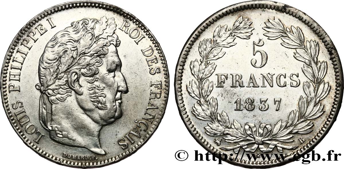5 francs IIe type Domard 1837 Rouen F.324/62 SUP 