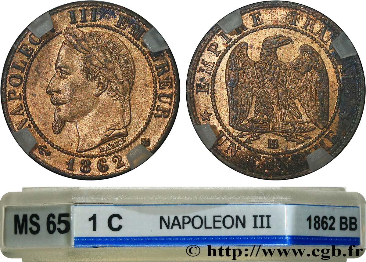 Un centime Napoléon III, tête laurée, petit BB 1862 Strasbourg F.103/5 ST65 GENI