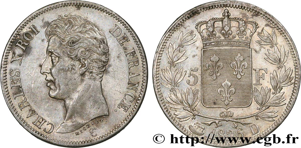 5 francs Charles X, 1er type 1826 Lyon F.310/18 fVZ 