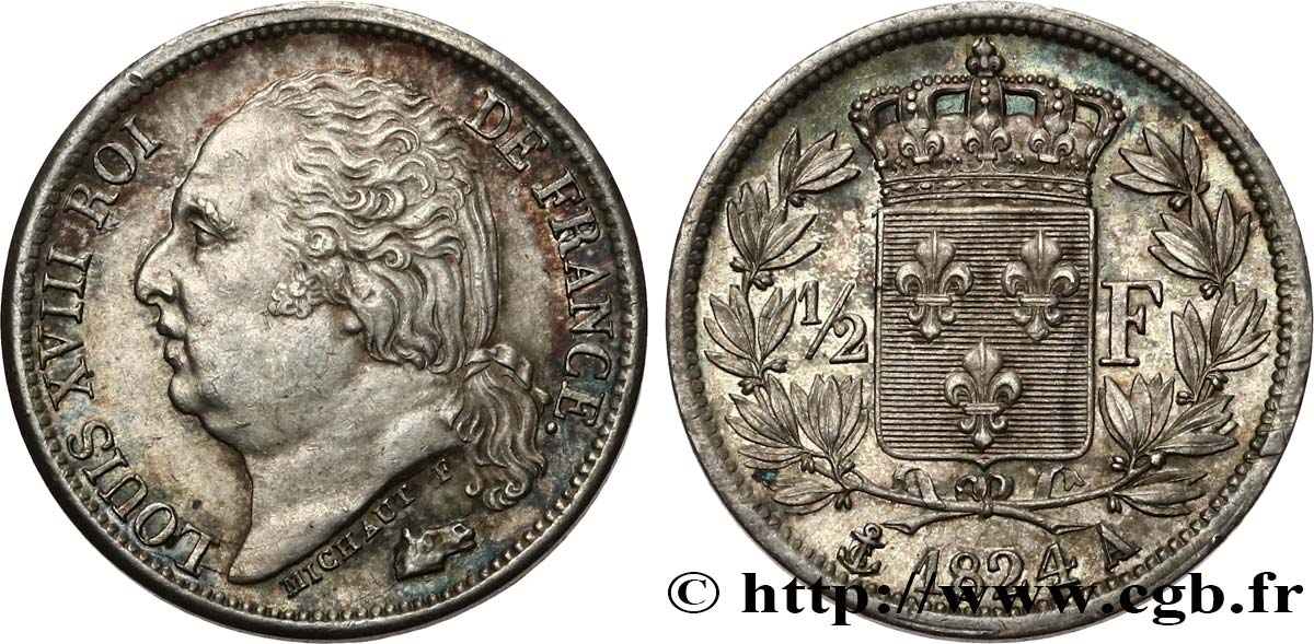 1/2 franc Louis XVIII 1824 Paris F.179/43 EBC62 