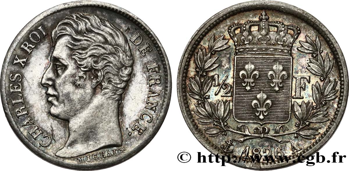 1/2 franc Charles X 1826 Paris F.180/2 AU/MS 