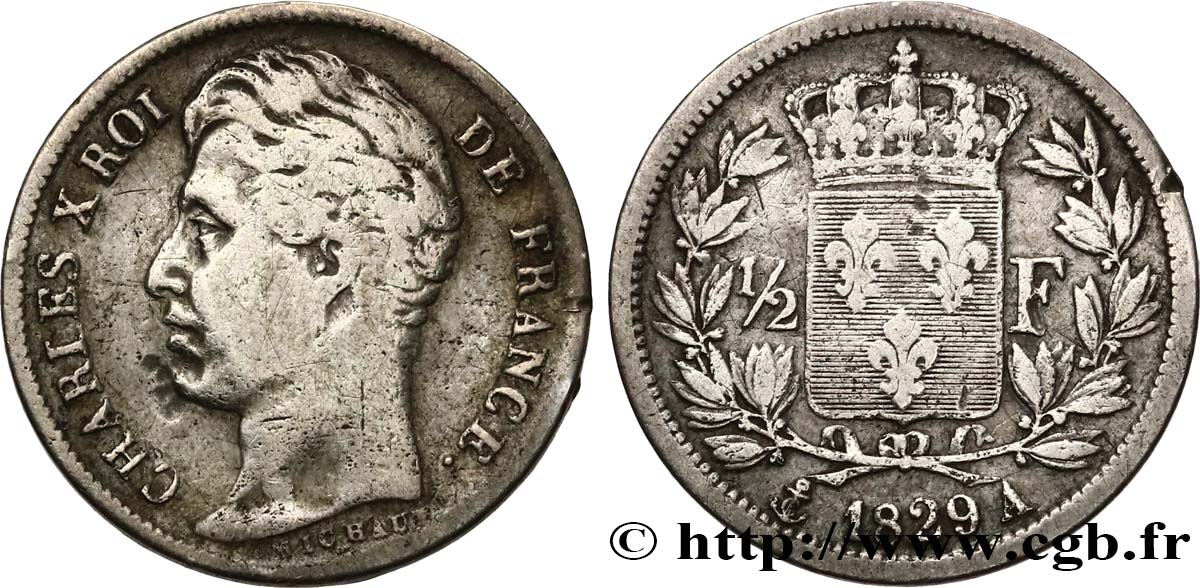 1/2 franc Charles X 1829 Paris F.180/37 VF 