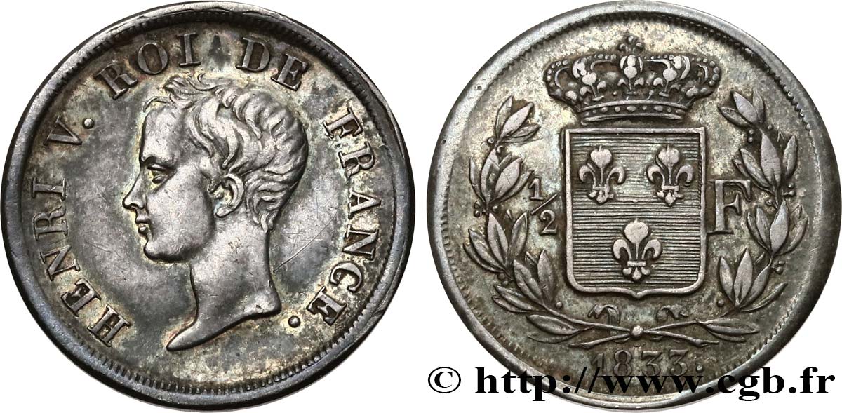 1/2 franc, buste juvénile 1833  VG.2713  TTB+ 