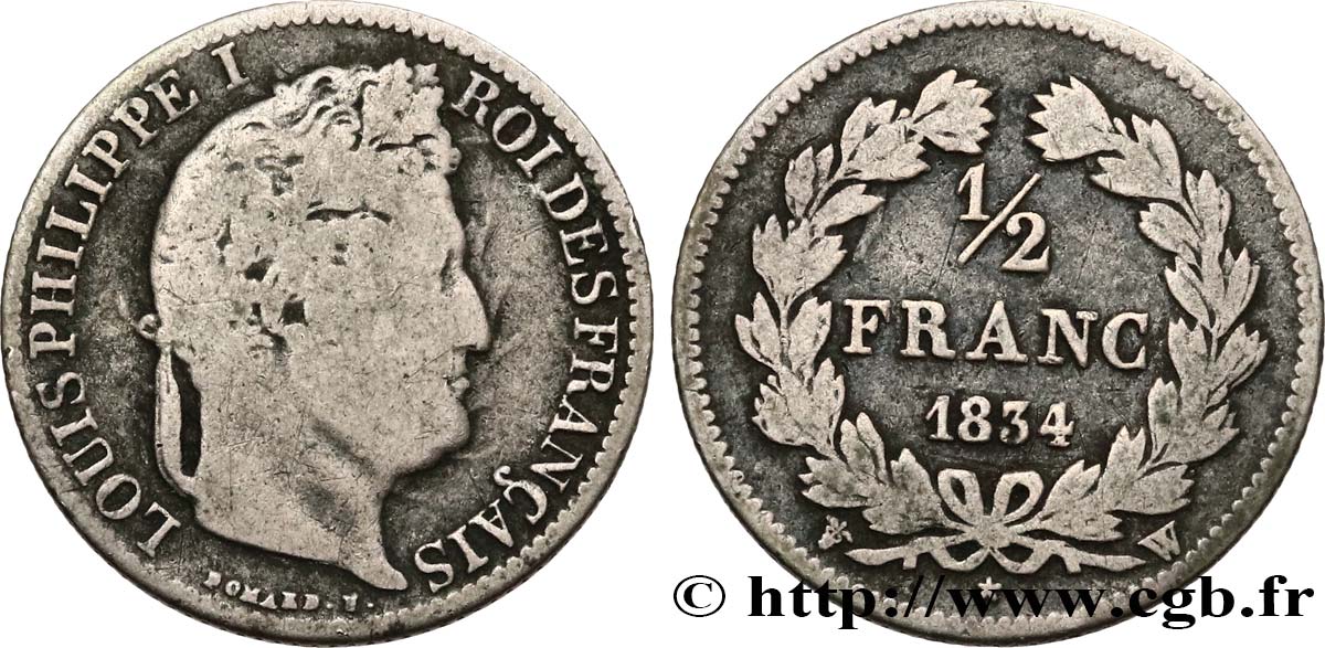 1/2 franc Louis-Philippe 1834 Lille F.182/52 F12 