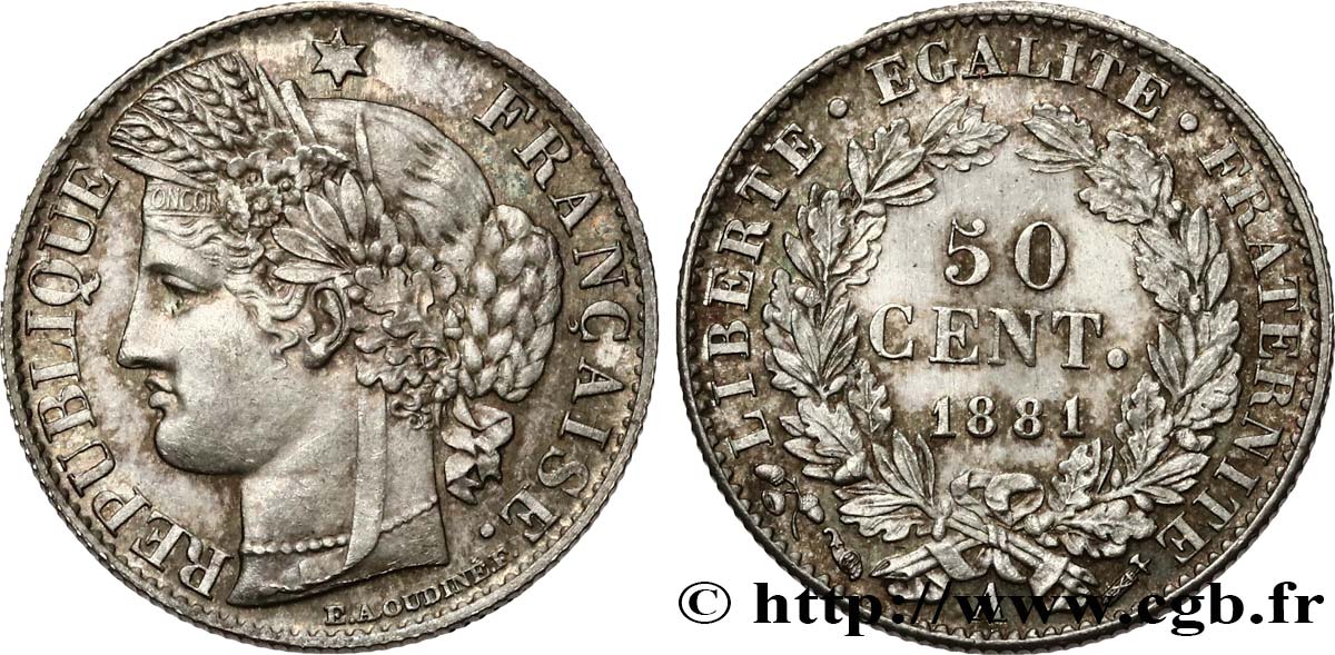 50 centimes Cérès, Troisième République 1881 Paris F.189/9 SPL63 