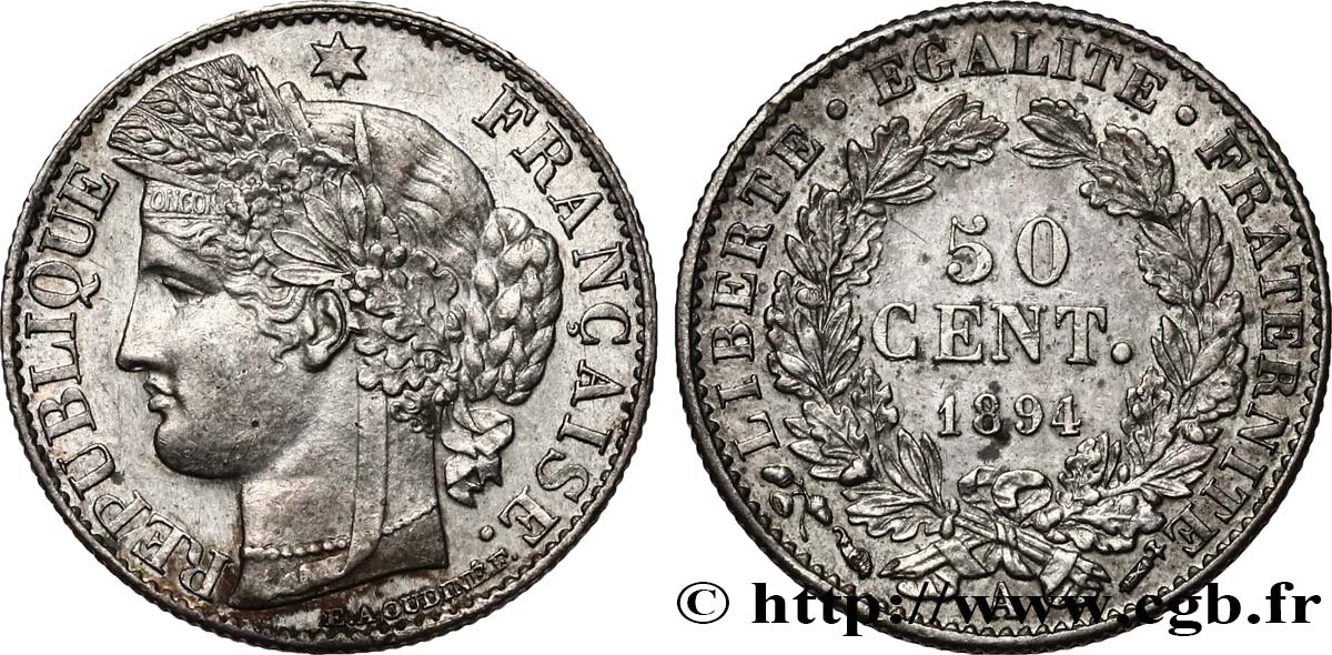 50 centimes Cérès, Troisième République 1894 Paris F.189/15 VZ 