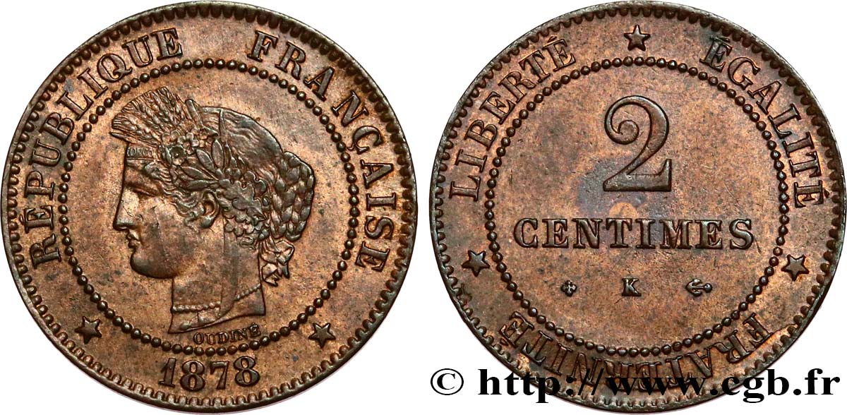 2 centimes Cérès 1878 Bordeaux F.109/4 AU53 