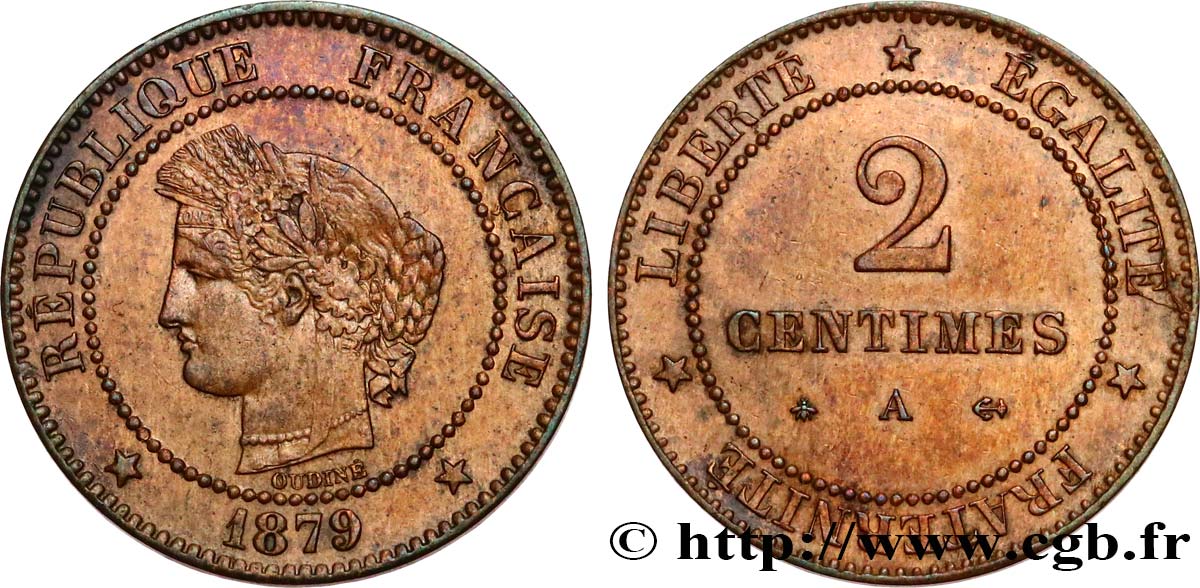 2 centimes Cérès 1879 Paris F.109/6 SUP55 