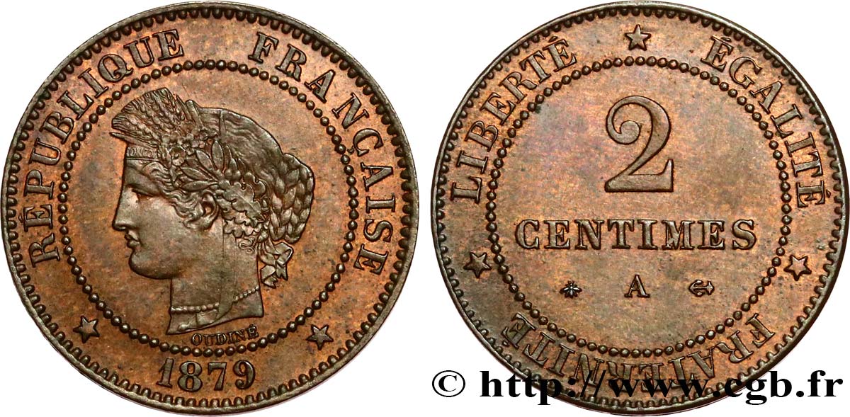 2 centimes Cérès 1879 Paris F.109/6 SUP58 