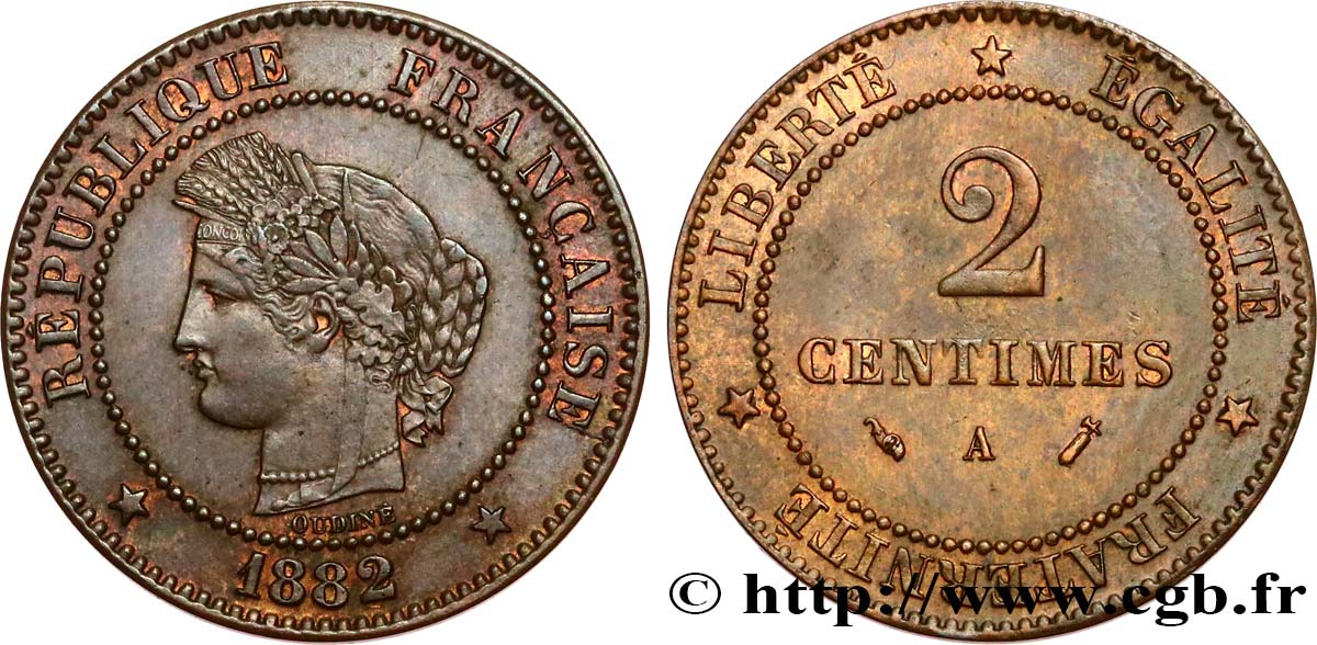 2 centimes Cérès 1882 Paris F.109/7 AU55 