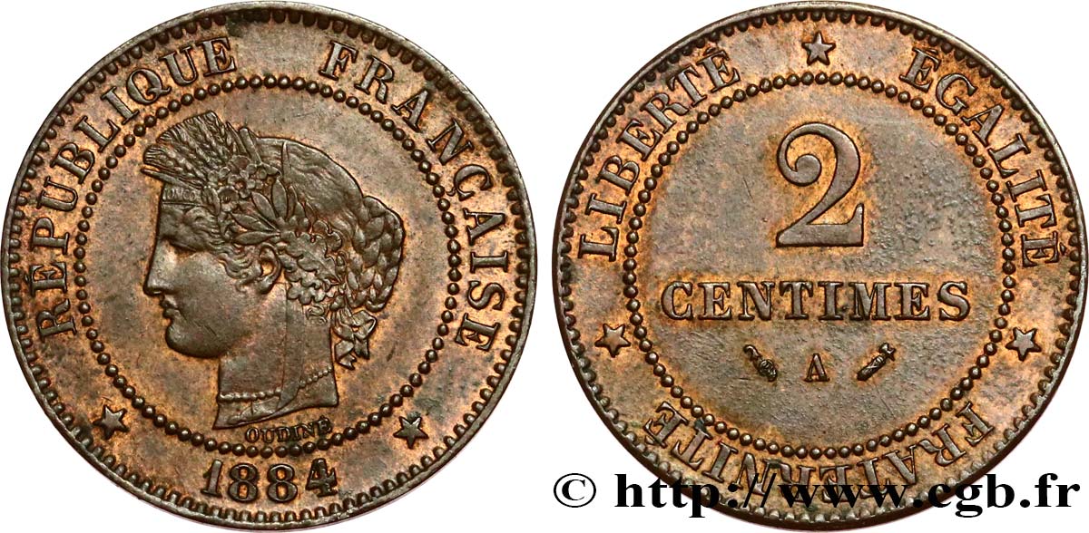 2 centimes Cérès 1884 Paris F.109/9 SUP58 